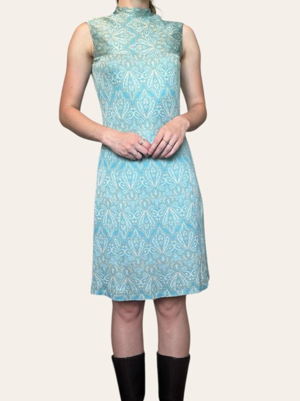 Handmade 60s/70s vintage teal paisley sleeveless midi dress - Small